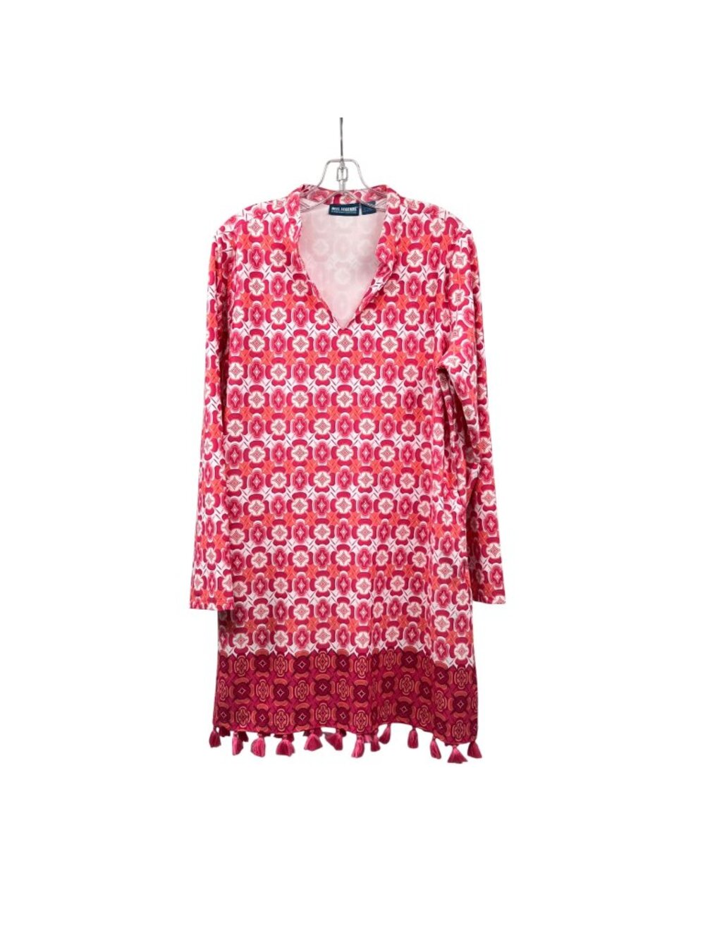 Reel Legends Womens Swim Cover Up Pink/Multi Print Tassel Hem Size Large